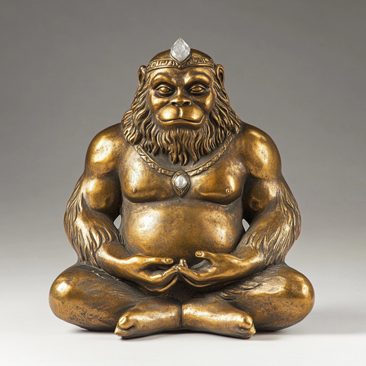 Small Bronze Bigfoot Statue with Two Embedded Crystals